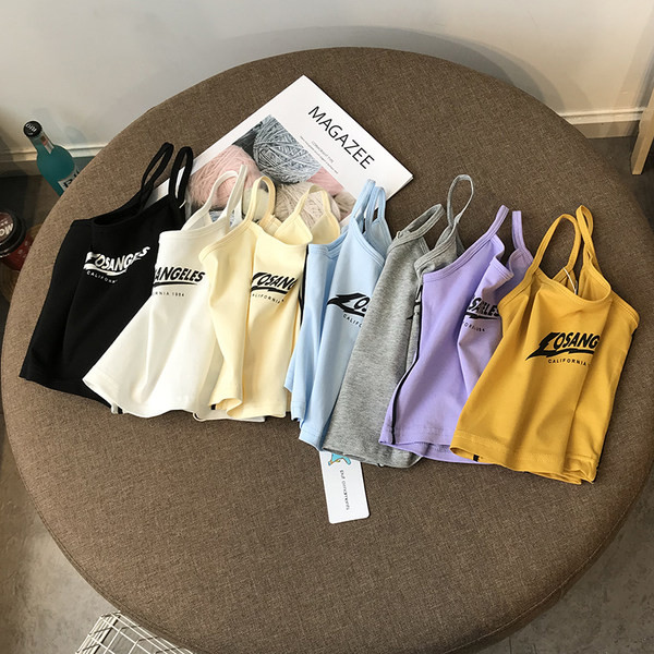 Дамски къс топ с тънки презрамки и надпис 