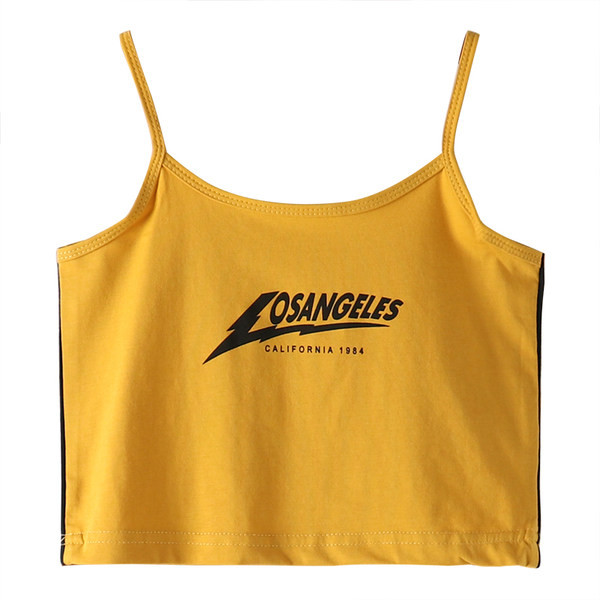 Дамски къс топ с тънки презрамки и надпис 