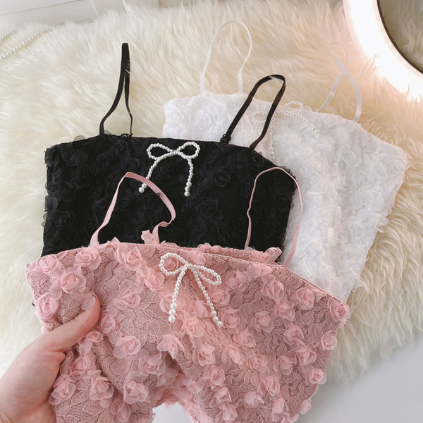 Bretele de dama cu panglica si perle