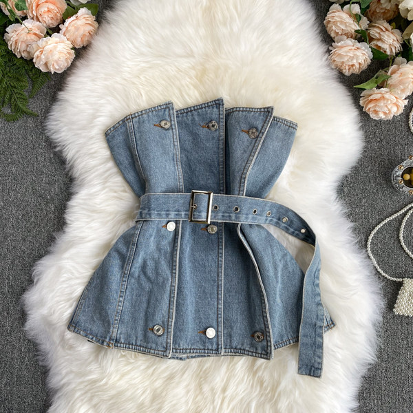 Stilīgs sieviešu džinsa krūšturis ar jostu