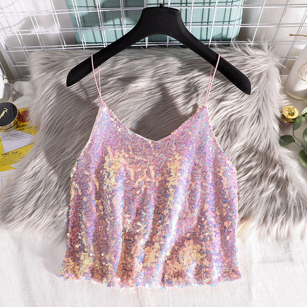 Maieu modern de dama - cu paiete si bretele subtiri