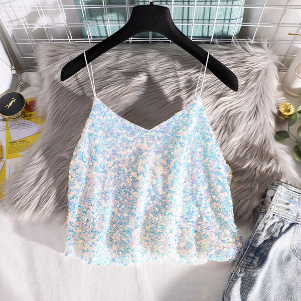 Maieu modern de dama - cu paiete si bretele subtiri