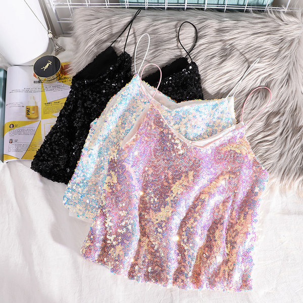 Maieu modern de dama - cu paiete si bretele subtiri