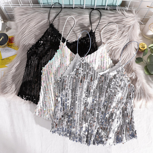 Maieu modern de dama - cu bretele subtiri si paiete