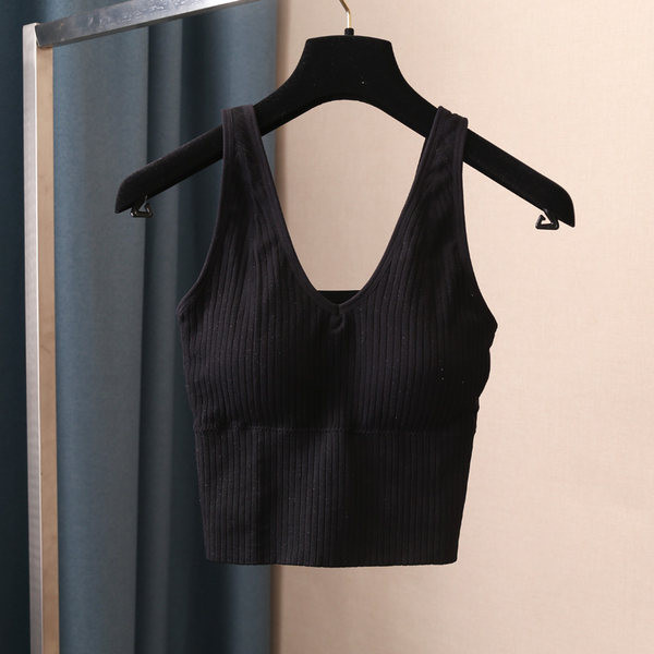 Дамски къс потник изчистен модел с широки презрамки