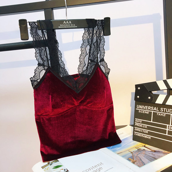 Sieviešu moderns samta tops ar mežģīņu lencēm