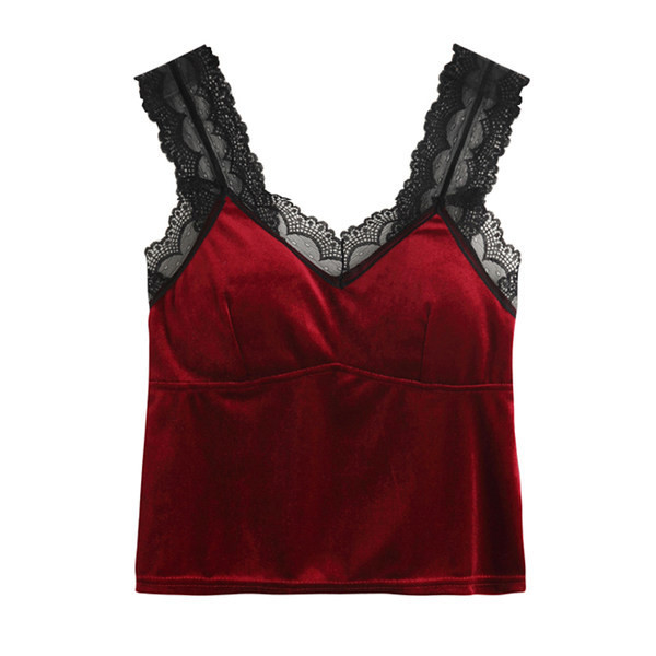 Sieviešu moderns samta tops ar mežģīņu lencēm