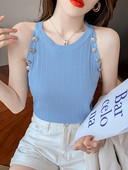 Ежедневен дамски потник с обло деколте и копчета