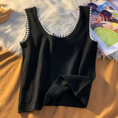 Ležerna ženska majica bez rukava sa širokim naramenicama u bijeloj i crnoj boji