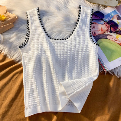 Ležerna ženska majica bez rukava sa širokim naramenicama u bijeloj i crnoj boji