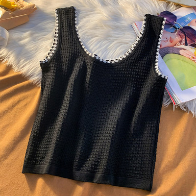 Ležerna ženska majica bez rukava sa širokim naramenicama u bijeloj i crnoj boji