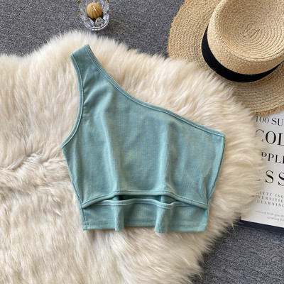 Vienkrāsains sieviešu īss topiņš ar vienu siksnu