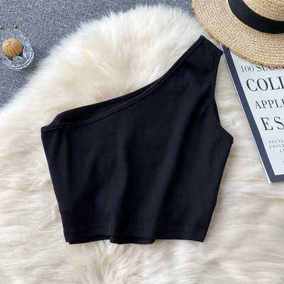 Vienkrāsains sieviešu īss topiņš ar vienu siksnu