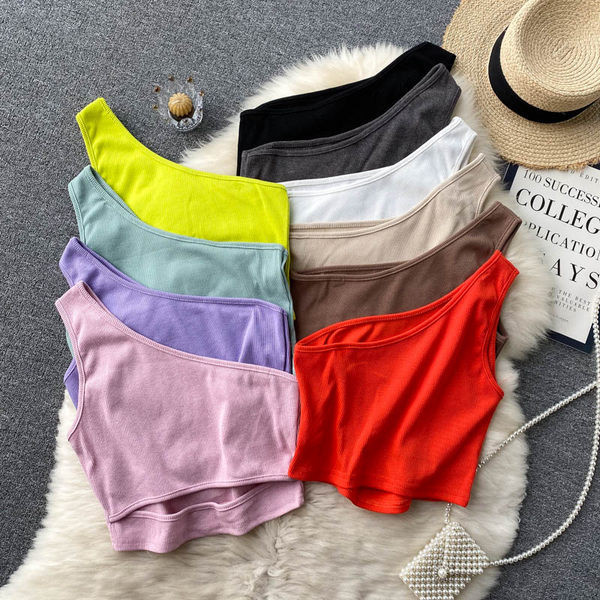 Vienkrāsains sieviešu īss topiņš ar vienu siksnu