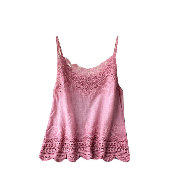 Γυναικεία αμάνικη μπλούζα με λεπτά τιραντάκια  και δαντέλα σε διάφορα χρώματα