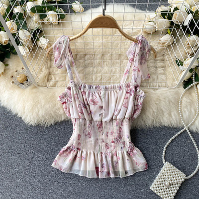 Sieviešu bikses ar ziedu rakstu un lencēm