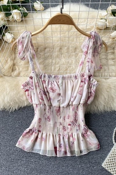 Sieviešu bikses ar ziedu rakstu un lencēm