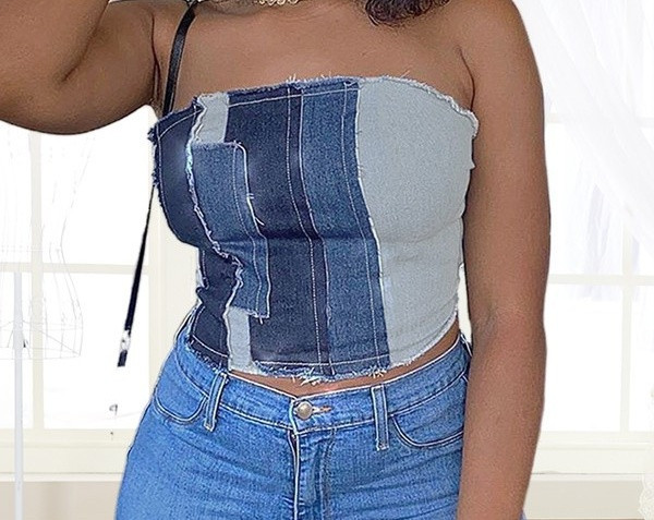 Stilīgs sieviešu pieguļošs džinsa biksītis ar saitēm