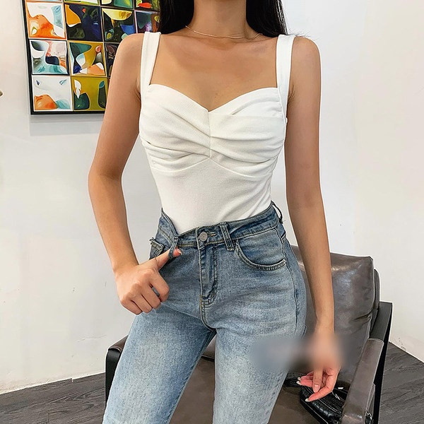 Μοντέρνα γυναικεία αμάνικη  μπλούζα με φαρδύ λουράκι απλό μοντέλο