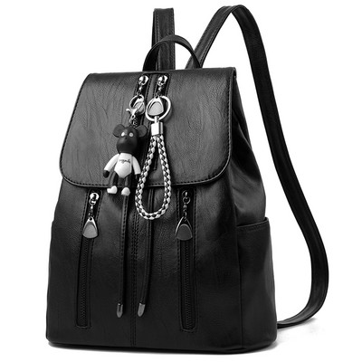 Rucsac modern pentru femei, negru, cu fermoar și element 3D