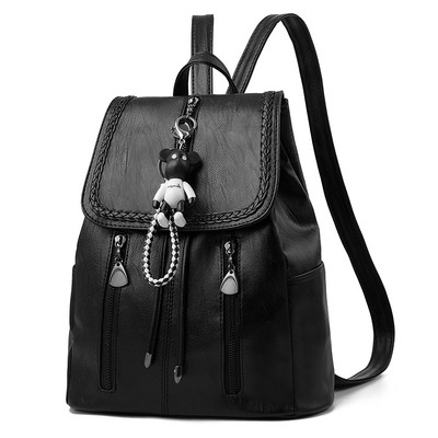 Rucsac modern pentru femei, negru, cu fermoar și element 3D