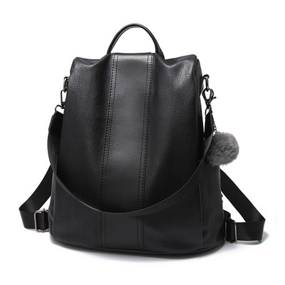 Sieviešu ādas mugursoma ar 3D elementu un garu rokturi