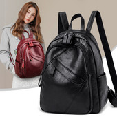 Moderna sieviešu mugursoma no eko ādas ar priekšējo kabatu un rāvējslēdzēju