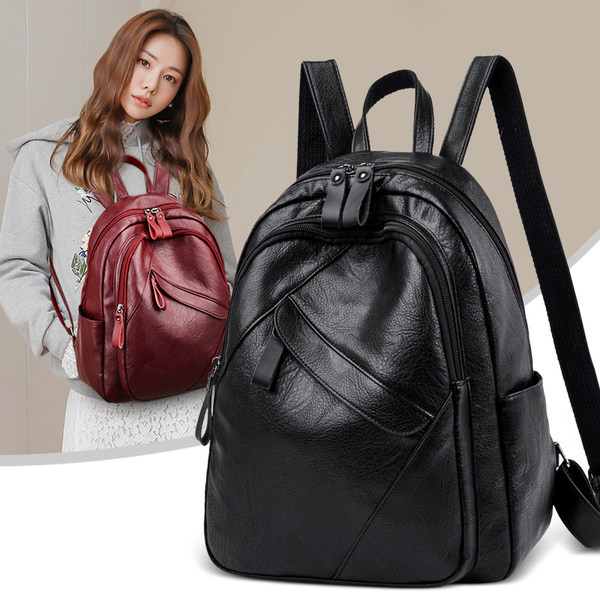 Moderna sieviešu mugursoma no eko ādas ar priekšējo kabatu un rāvējslēdzēju