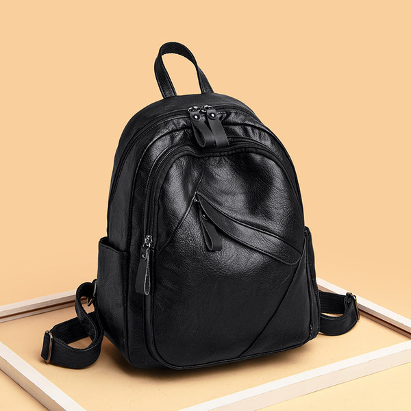 Moderna sieviešu mugursoma no eko ādas ar priekšējo kabatu un rāvējslēdzēju