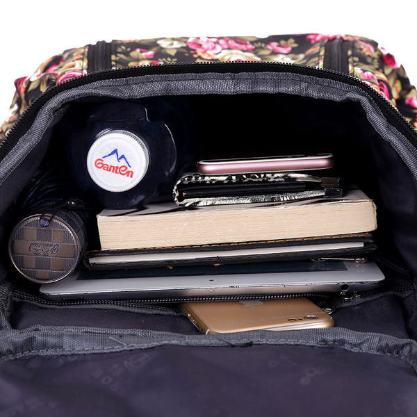 Ikdienas sieviešu tekstila mugursoma ar ziedu rakstu