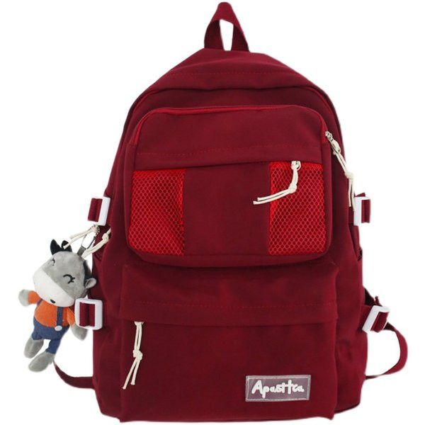 Sieviešu vienkrāsaina mugursoma ar aksesuāru un priekšējo kabatu