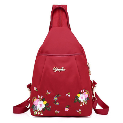 Rucsac de dama textil cu broderie de flori