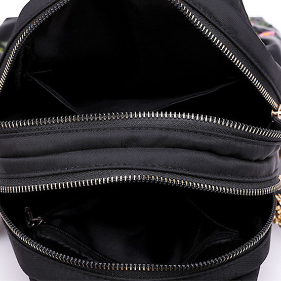 Rucsac de dama textil cu broderie de flori