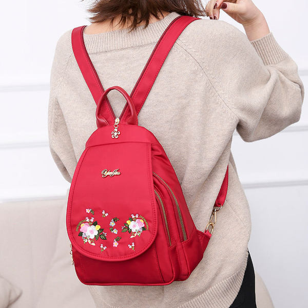 Ikdienas sieviešu tekstila mugursoma ar ziedu izšuvumu