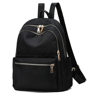 Sieviešu tekstila mugursoma ar priekšējo kabatu melnā krāsā