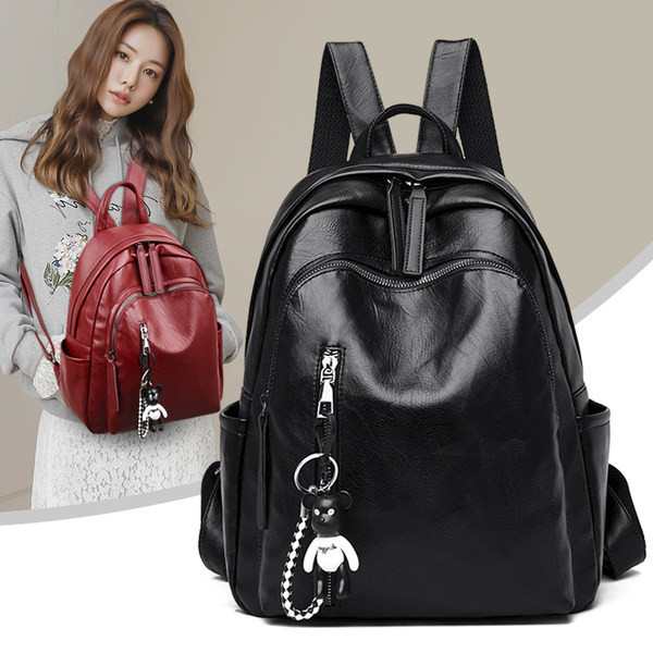 Sieviešu moderna eko-ādas mugursoma ar rāvējslēdzēju un kabatu divos izmēros