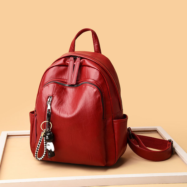 Sieviešu moderna eko-ādas mugursoma ar rāvējslēdzēju un kabatu divos izmēros