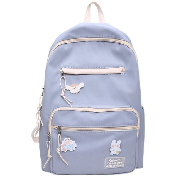 Vienkrāsaina sieviešu mugursoma ar aksesuāru un priekšējo kabatu