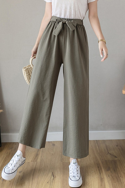 Jauna modeļa vasaras sieviešu platās bikses ar jostu