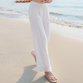Pantaloni largi casual cu talie înaltă în alb