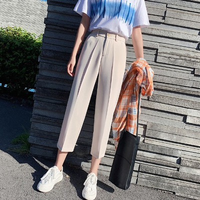 Μοντέρνο γυναικείο παντελόνι με ψηλή μέση και μήκος 9/10