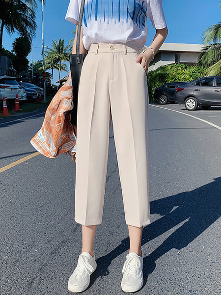 Μοντέρνο γυναικείο παντελόνι με ψηλή μέση και μήκος 9/10