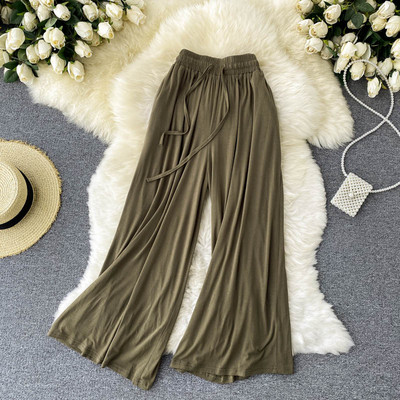 Sieviešu ikdienas platas bikses ar elastīgu jostasvietu un saitēm