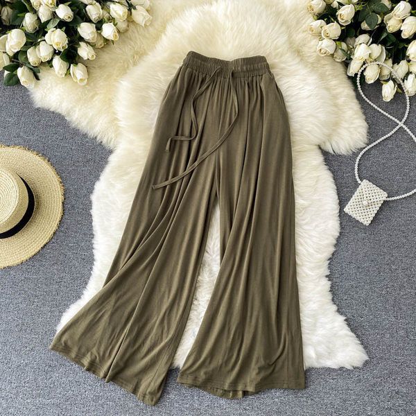 Sieviešu ikdienas platas bikses ar elastīgu jostasvietu un saitēm