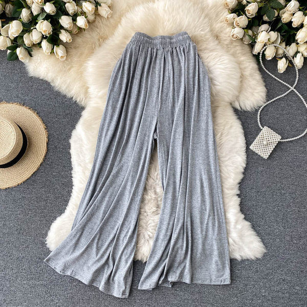 Sieviešu ikdienas platas bikses ar elastīgu jostasvietu un saitēm