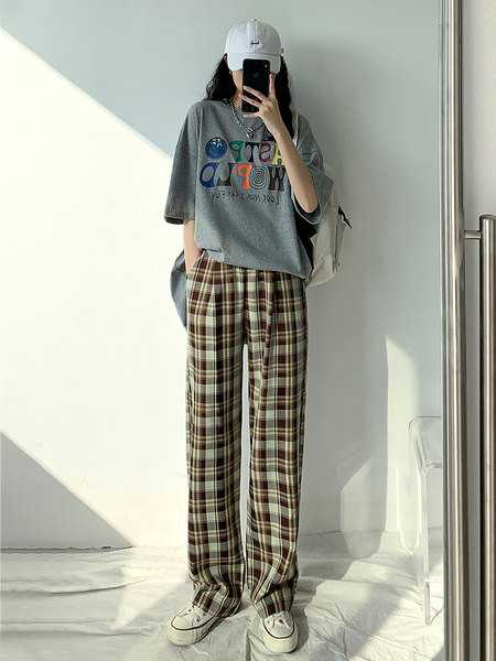 Pantaloni lungi in carouri casual de dama model drept