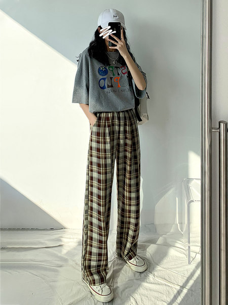 Pantaloni lungi in carouri casual de dama model drept