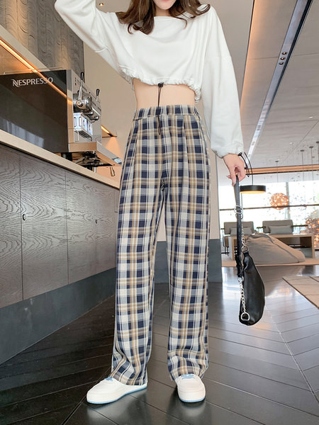 Pantaloni lungi in carouri casual de dama model drept