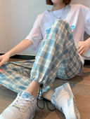 Ikdienas sieviešu rūtainas garās bikses ar saitēm