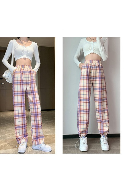 Pantaloni de damă în carouri de ultimă generație cu șireturi